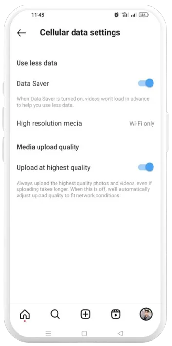 Data Saver Mode feature options in settings