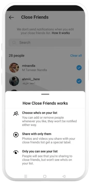 Close Friends Circle option in settings